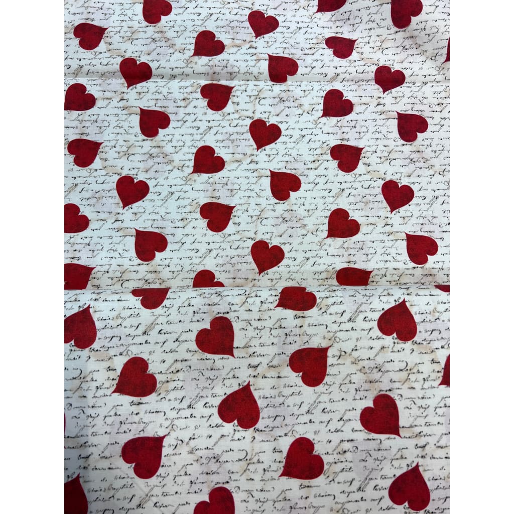 Hugs Kisses and Special Wishes by the yard - Hearts - Fabric